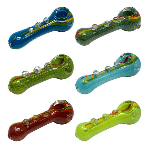 ASSORTED COLOR DOTTED FRIT GLASS PIPE 4 INCHES